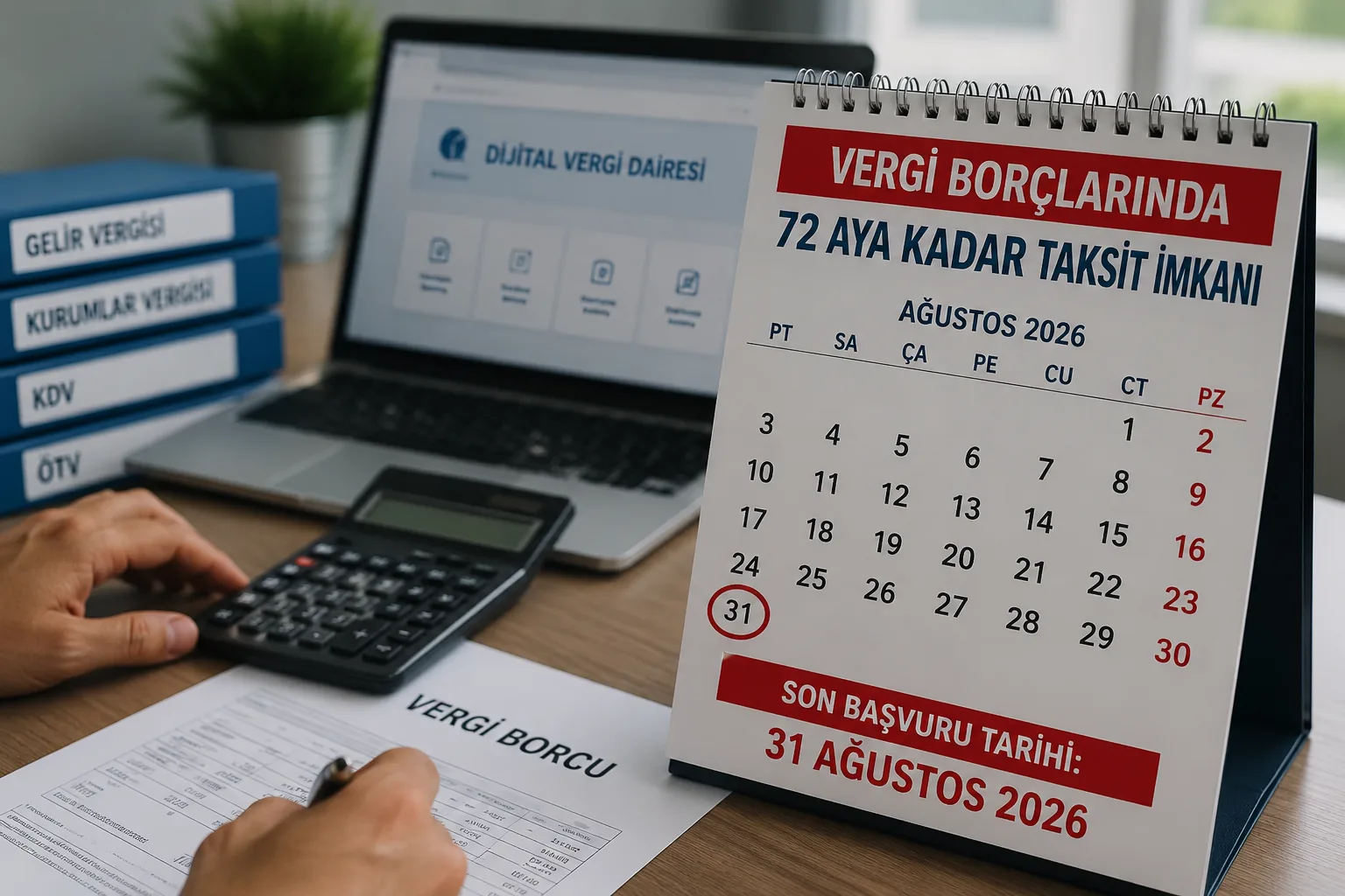 Vergi borçlarını 72 aya kadar taksitlendirmek isteyen mükellefler için son başvuru tarihi 31 Ağustos 2026 olarak belirlendi.