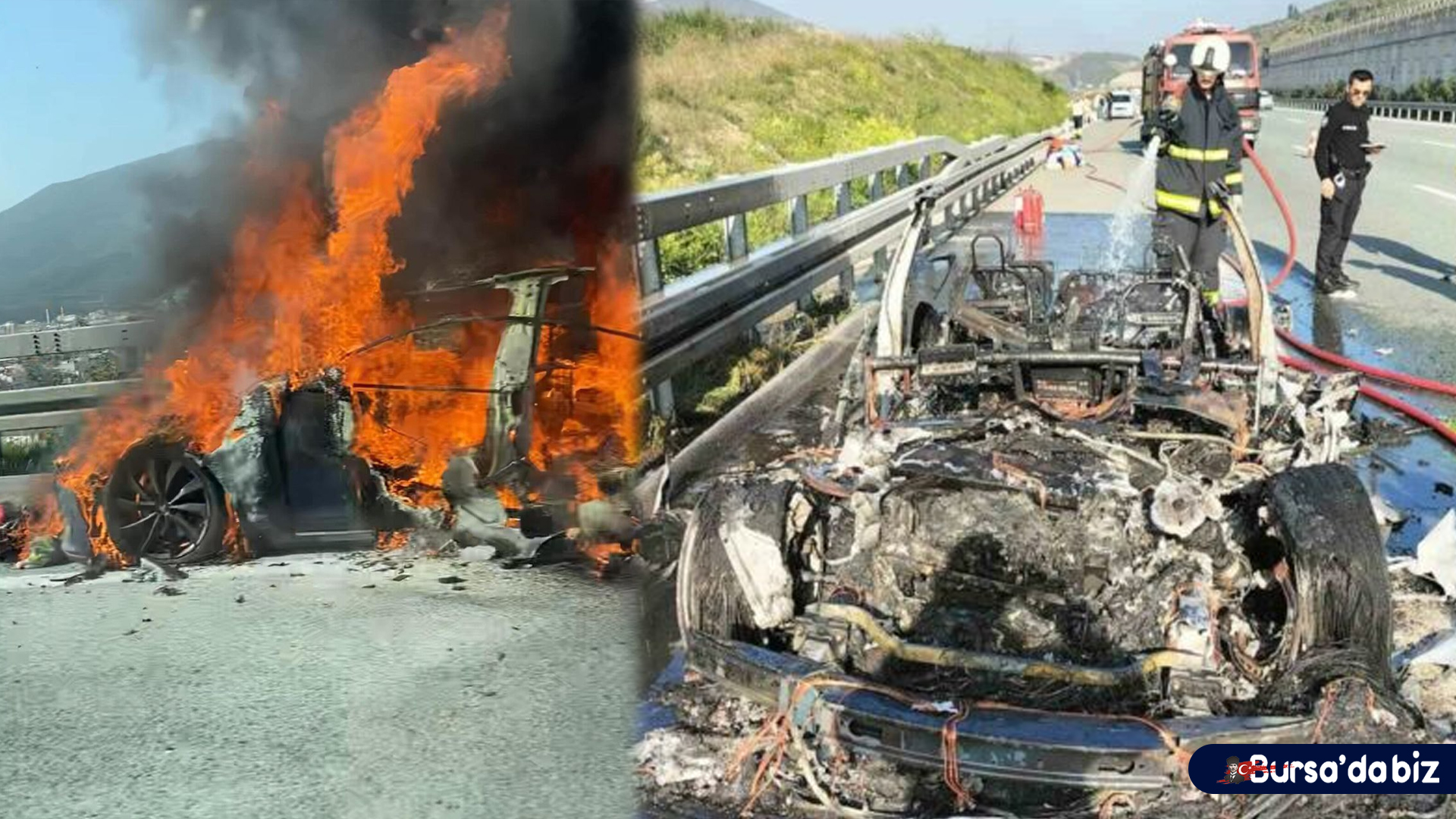 Bursa’da Tesla Otomobil Alev Topuna Döndü