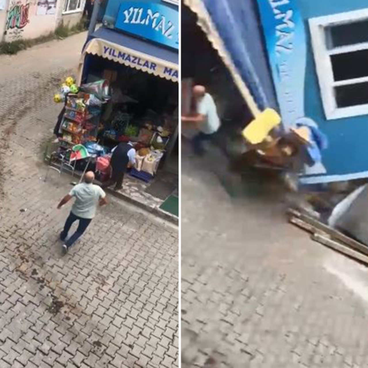 İki katlı bina adamın üzerine çöktü