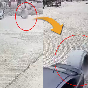 Şaşkına çeviren anlar: Beton su borusu park halindeki otomobile çarptı