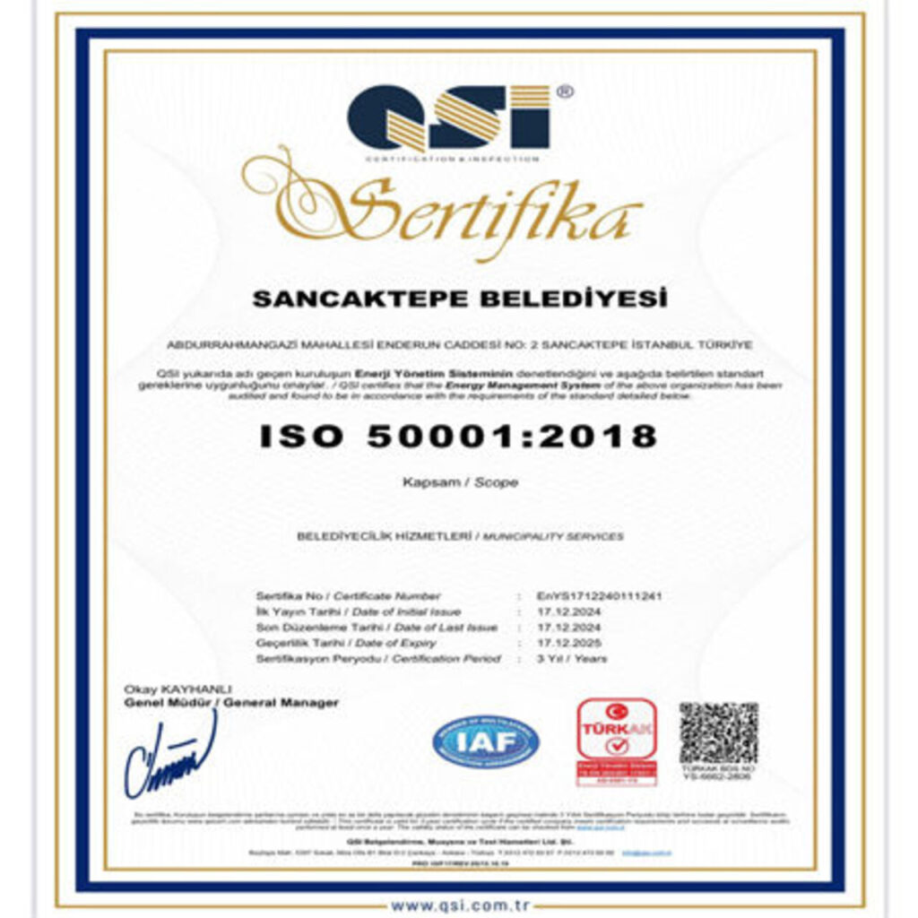 Sancaktepe’ye Enerji 50001 Yönetim Sistemi Sertifikası