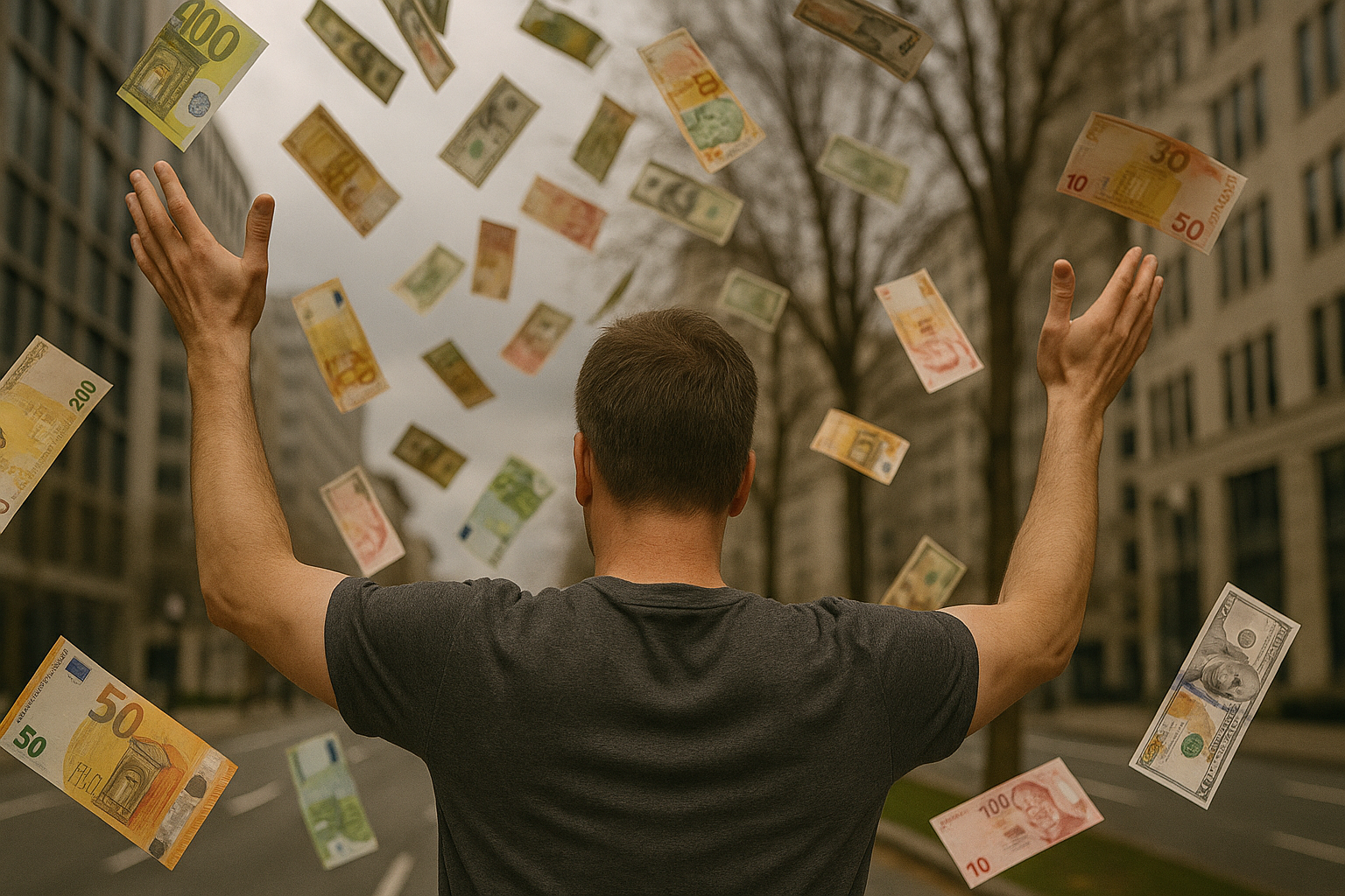 Binlerce banknotu havaya saçtı