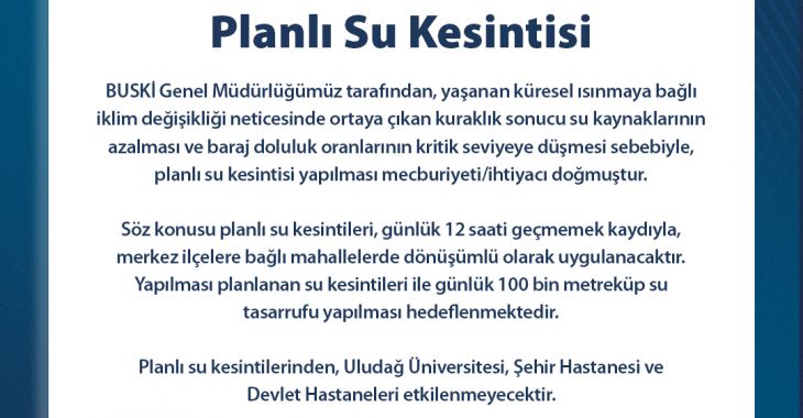 Bursa’da planlı su kesintileri