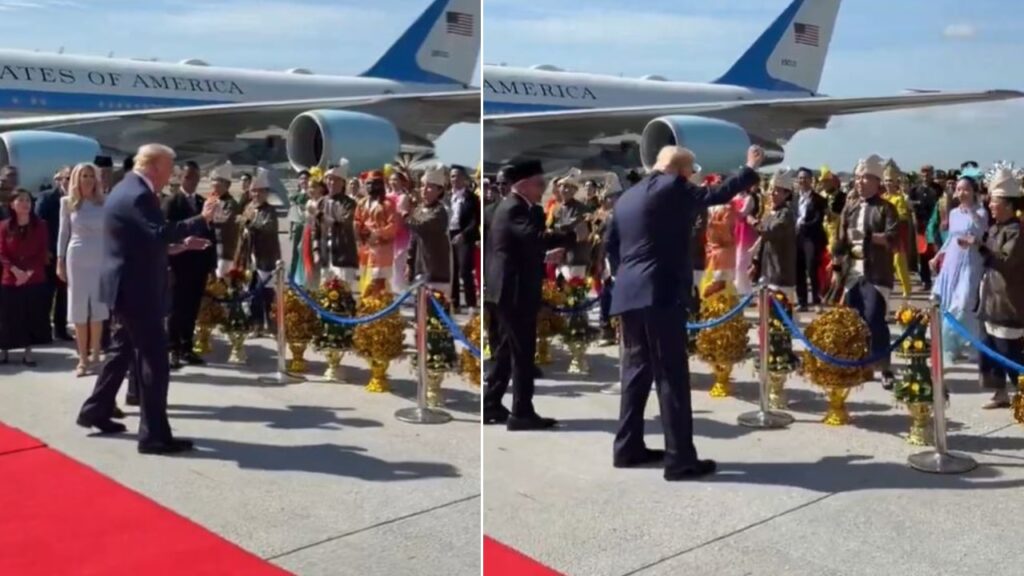 Trump uçaktan iner inmez dans etmeye başladı! O anlar sosyal medyayı yıktı