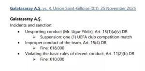 UEFA’dan, Galatasaray’a çifte ceza