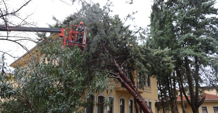 Büyükşehir ekipleri, şiddetli rüzgara karşı sahada